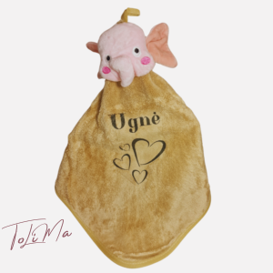 Kreminės spalvos mikropluošto rankšluostukas drambliukas su personalizuota spauda