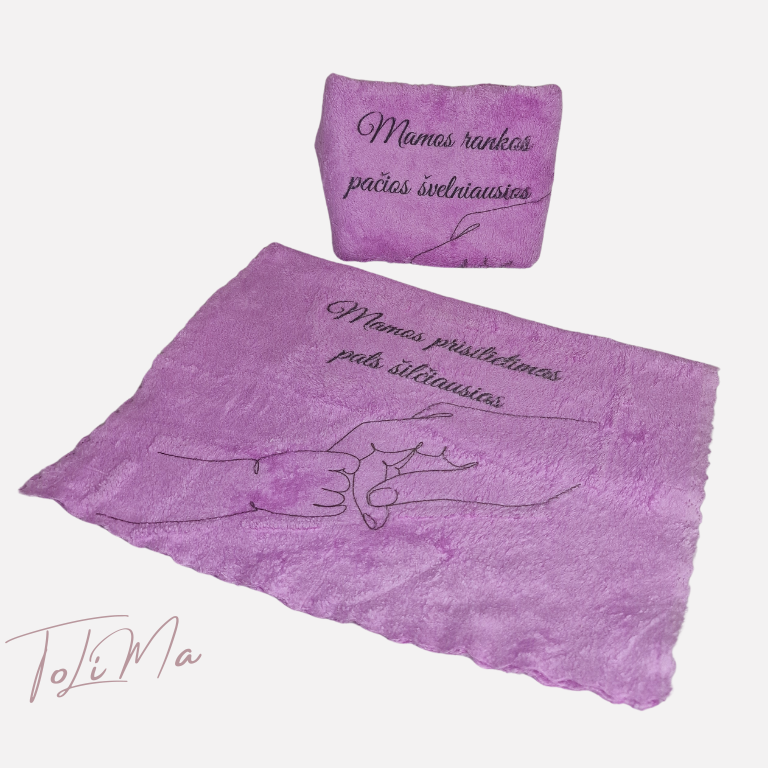 Mikropluošto rankšluostukas alyvinės spalvos, su personalizuota spauda